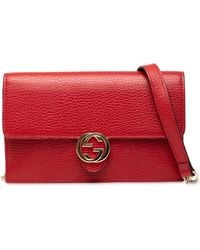 Gucci - Pre-Owned Leather Interlocking G Dollar Wallet On Chain - Lyst