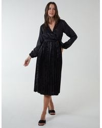 Blue Vanilla - Jacquard Wrap Front Belted Pleated Midi Dress - Lyst