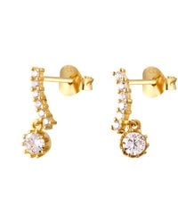 The Jewellery Stockroom - 18Ct Plated Sterling Cubic Zirconia Charm Climber Stud Earrings - Lyst