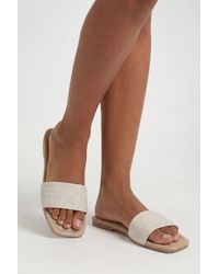 Boohoo - Linen Square Toe Basic Sliders - Lyst