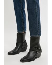 Karen Millen - Square Toe Leather Cowboy Heeled Ankle Boot - Lyst