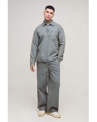 BoohooMAN - Tall Oversized Denim Rugby Shirt - Lyst