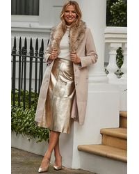 Sosandar - Fawn Faux Fur Shawl Collar Longline Coat - Lyst