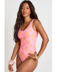 Boohoo - Tropical Floral Print Scoop Swimsuit - Lyst