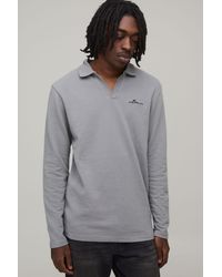 BoohooMAN - Slim Fit Long Sleeve Bm Signature Embroidered V Neck Textured Polo - Lyst