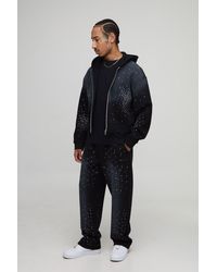 BoohooMAN - Shrunken Fit Rhinestone Washed Zip Through Hoodie - Lyst