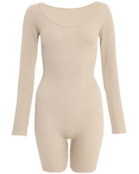 Quiz - Ribbed Long Sleeve Playsuit - Lyst