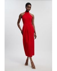 Karen Millen - Petite Soft Tailored Halter Neck Midi Dress - Lyst