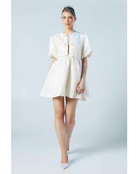 Oasis - Puff Sleeve Jacquard Bow Front Mini Bridal Dress - Lyst