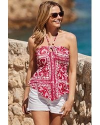 Sosandar - Scarf Print Beaded Strap Detail Halter Neck Jersey Top - Lyst