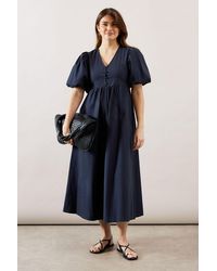Wallis - Cotton Poplin Button Midi Dress - Lyst