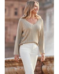 Sosandar - Sparkle Metallic Pointelle Stitch Fluted Sleeve Jumper - Lyst