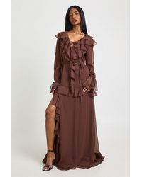 Boohoo - Chiffon Ruffle Detail Floaty Maxi Dress - Lyst