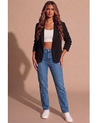 Femme Luxe - Ruched Sleeve Tailored Open Front Blazer - Lyst