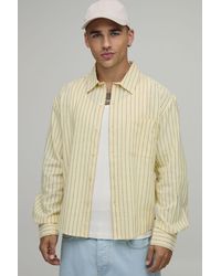 BoohooMAN - Oversized Boxy Curve Hem B Embroidery Stripe Shirt - Lyst