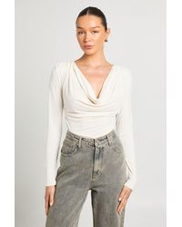 Boohoo - Cupro Cowl Neck Long Sleeve Crop Top - Lyst