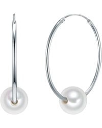 Valero Pearls - Hoop Earring Sterling Freshwater Cultured Pearl - Lyst
