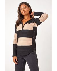 Roman - Cotton Blend Stripe Zip Knit Jumper - Lyst