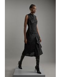 Karen Millen - Metallic Boucle Tailored Sleeveless Asymmetric Midaxi Dress - Lyst