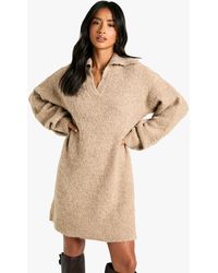 Boohoo - Petite Borg Oversized Collar Detail Mini Dress - Lyst