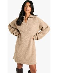 Boohoo - Petite Borg Oversized Collar Detail Mini Dress - Lyst