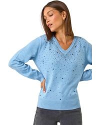 Roman - V-Neck Sparkle Hotfix Knit Jumper - Lyst