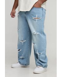 BoohooMAN - Plus Rigid Star Distressed Relaxed Fit Jeans - Lyst