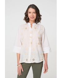 Izabel London - Floral Embroidered Texture V-Neck Blouse 3/4 Sleeve - Lyst