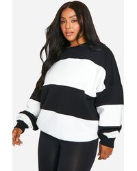 Boohoo - Plus Stripe Oversized Sweatshirt - Lyst