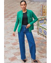 Sosandar - Pocket Front Cardigan With Chain Trim Detail Cotton - Lyst