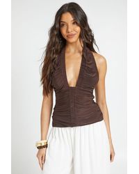 Boohoo - Super Ruched Matt Slinky V Neck Racer Back Top - Lyst
