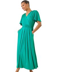 Roman - Tie Back V-Neck Stretch Midi Dress - Lyst