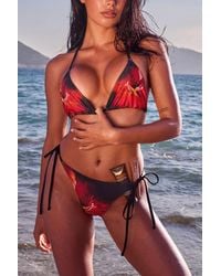 Boohoo - Abstract Floral Print Triangle Bikini Top & Tie Side Bottoms - Lyst