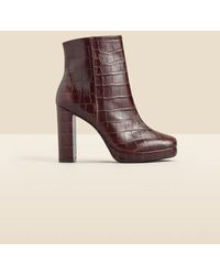 Sosandar - Chocolate Croc Leather Block Heel Platform Ankle Boot - Lyst