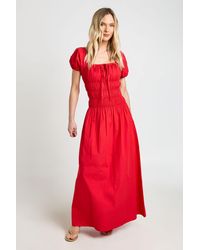 Boohoo - Petite Cotton Poplin Shirred Bodice Puff Sleeve Maxi Dress - Lyst