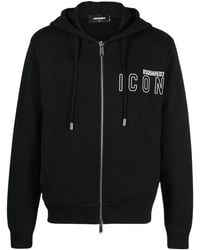 DSquared² - Icon Outline Logo Zip Hoodie Cotton - Lyst