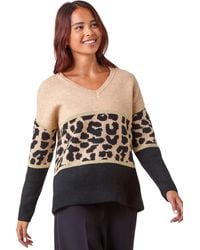 Roman - Petite Animal Print Colourblock Jumper - Lyst