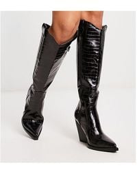 ASOS - Wide Fit Catapult Heeled Western Knee Boots - Lyst