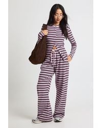 Boohoo - Stripe Rib Drawcord Trouser - Lyst