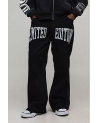 BoohooMAN - Plus Raw Hem Applique Gusset Flared Jeans - Lyst