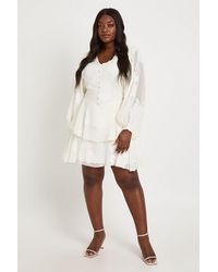 Boohoo - Plus Floral Burnout Volume Sleeve Ruffle Hem Skater Dress - Lyst