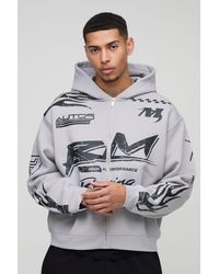 BoohooMAN - Oversized Boxy Moto Racing Flame Zip Through Hoodie - Lyst