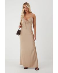 MissPap - Tie Detail Strappy Satin Maxi Dress - Lyst