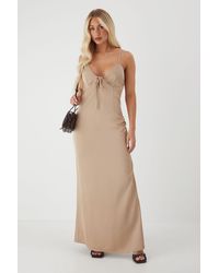 MissPap - Tie Detail Strappy Satin Maxi Dress - Lyst