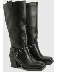 Boohoo - Wide Fit Buckle Detail Western Biker Boots - Lyst