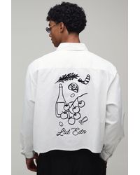 BoohooMAN - Boxy Crop Back Embroidered Oxford Shirt - Lyst