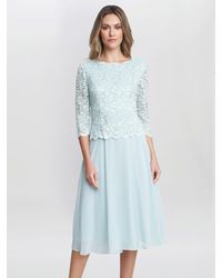 Gina Bacconi - Rona Midi Dress With Lace Bodice & Chiffon Skirt - Lyst