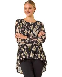 Roman - Floral Print Pleated Top - Lyst