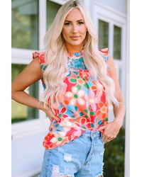 Everyday the Label - Embroidered Detail Floral Print Ruffle Trim Tank Top - Lyst