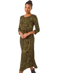 Roman - Paisley Print Gathered Stretch Midi Dress - Lyst